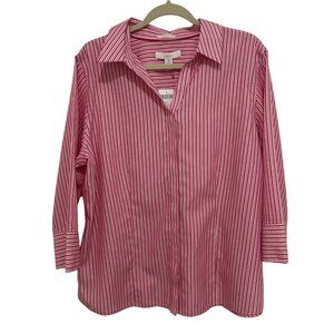 Chicos No‎ Iron Button Down Striped Top 3/4 Sleeve Womens XL 100% Cotton NWT